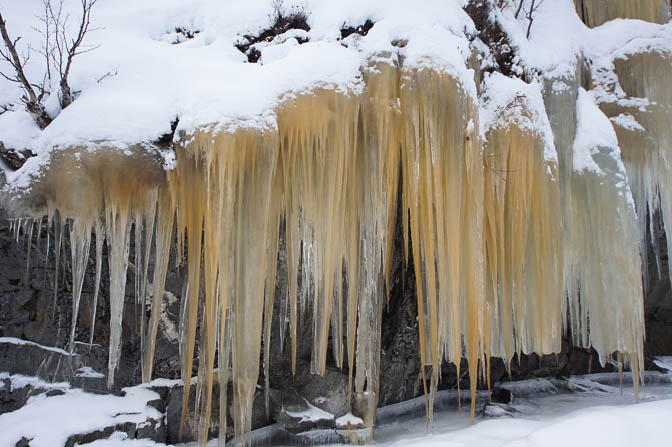 Frozen waterfall in Munkefjorden, branching out from Varanger Fjord, Norway 2012