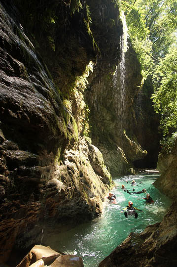 My partners float in the clear water of the Barbaira Canyon, Italy 2011