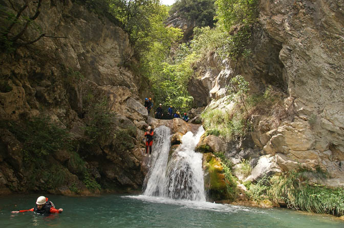 Rami jumps a waterfall in the Maglia Canyon, France 2011