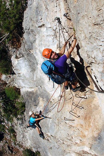 Dudi leads up Via Ferrata in the cliffs of Peille, France 2011 (photographed by Kobi Ben Hamo)