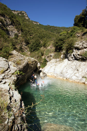 Jumping into the clear water of Barbaira Canyon, Italy 2011