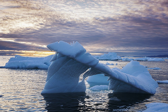 Blocks of ice at sunset, 2017