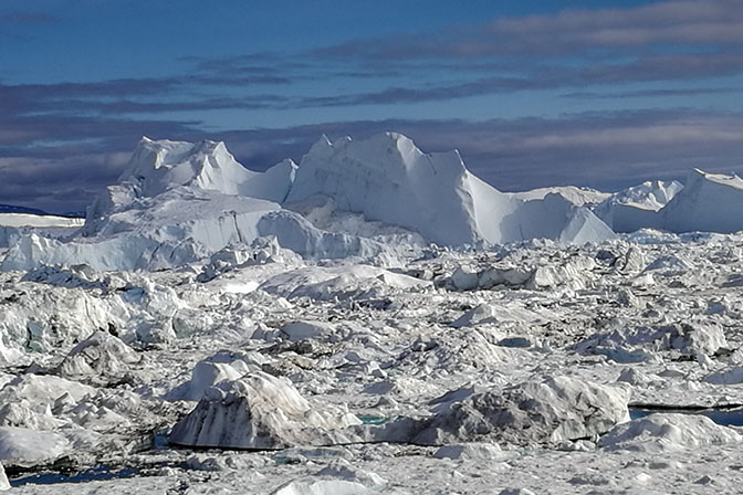 Blocks of ice piled up in Ilulissat's Icefjord, 2017