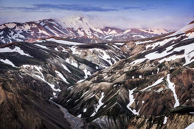 Deeper rhyolite colors at sunset, view from Blahnukur mountain, Landmannalaugar 2017