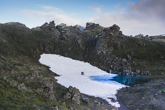 A puddle and ice in the lava field, Landmannalaugar 2017