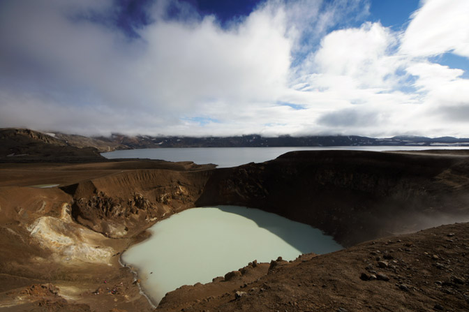 Askja's Viti geothermal lake (in the foreground) and lake Oskjuvatn, 2012