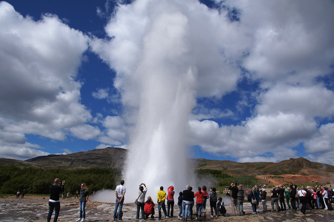 The erupting Strokkur Geyser, adjacent to Geysir, in Haukadalur geothermal area, 2012