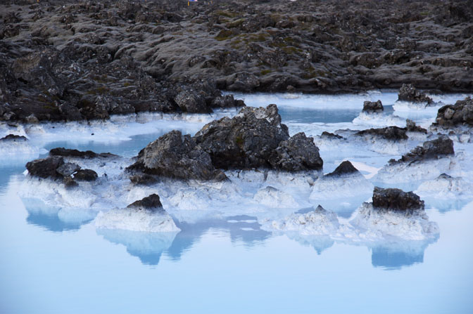 Lava formations, white silica mud and geothermal water, The Blue Lagoon 2012