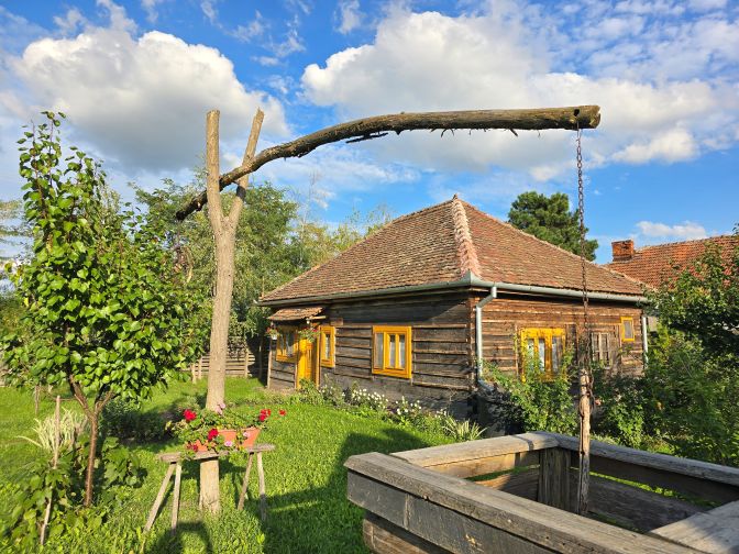 A cabin and a well in the courtyard of Meda's farm, Domanesti 2025