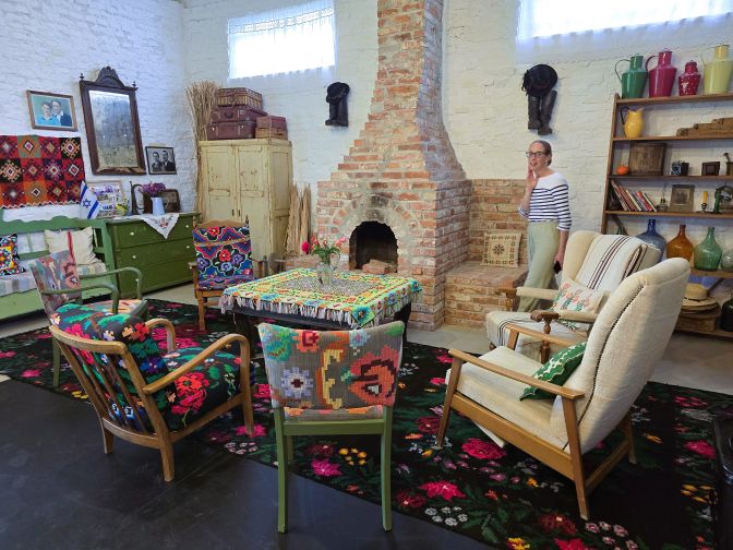 Inside the guest room in the converted barn on Meda's farm, Domanesti 2025