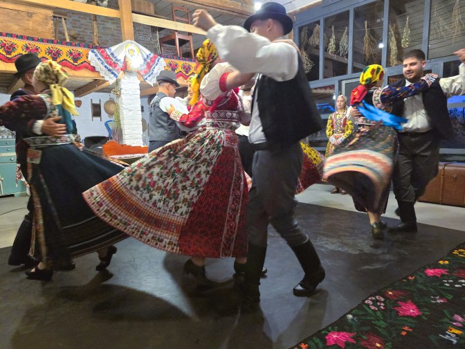 A performance by a traditional dance and music troupe, Domanesti 2025