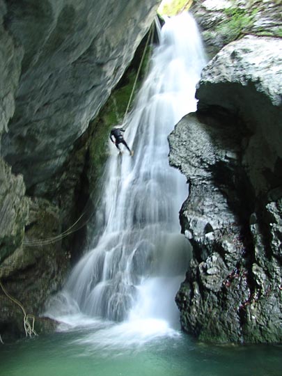 Exhilarating canyoning in one of the Beladovac delirious waterfalls, 2007