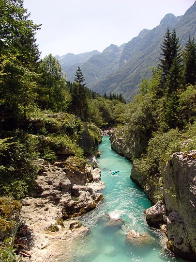 The spectacular, emerald blue stream of the Soca river, the Soca Trail 2007