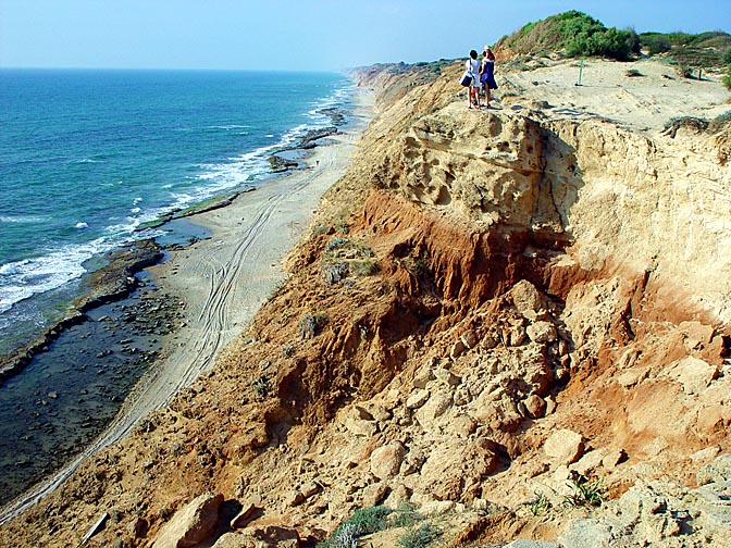 The coastal calcareous sandstone cliff decay, Sharon Beach National Park, The Israel National Trail 2003