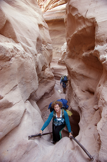 Sara from Hug Elad descends the Red Canyon of Shani creek, 2010