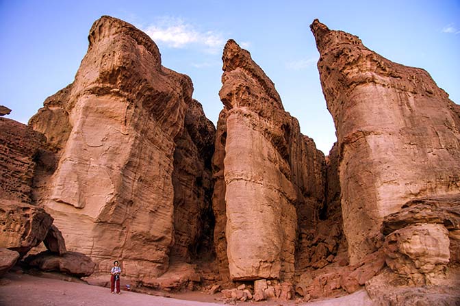 Esti in front of Solomon's Pillars during sunset, Timna Valley, The Israel National Trail 2009