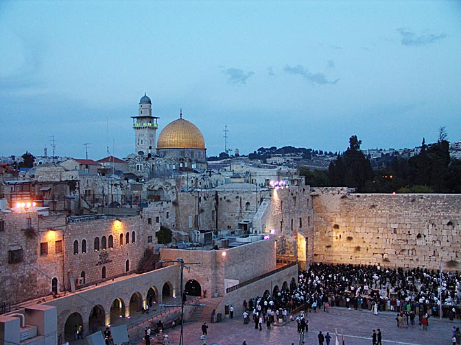 Jewish prayers welcoming the Shabbat in the Western Wall Plaza at dusk, The Old City 2006