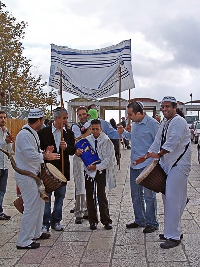 A Jewish Bar Mitzva celebration with a Torah scroll at the Western Wall, The Old City 2006