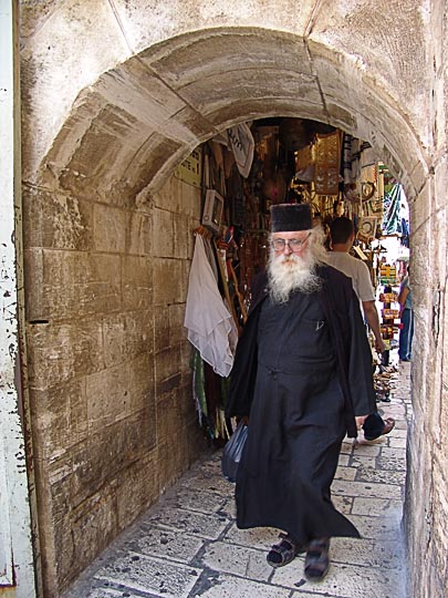 A Greek Orthodox monk by the church of the Holy Sepulchre (the Church of the Resurrection), The Old City 2006