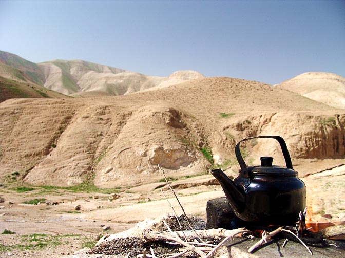 A Bedouin tea pot on open fire, in the northern Judean Desert, 2005