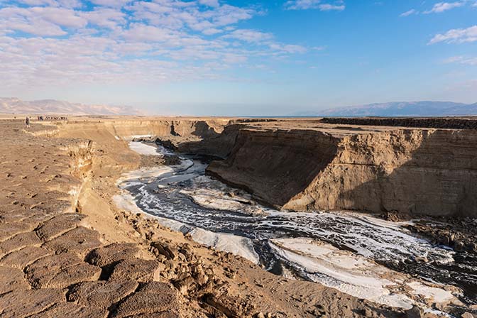 The Araba Stream flowing north in the marl sediments of the Lynch Strait, 2021