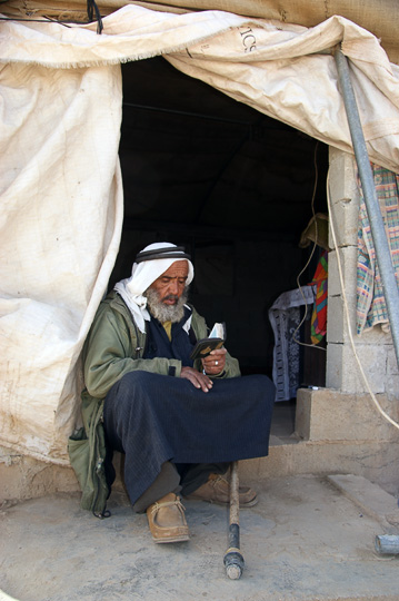 Mohammed at the entrance to his tent, Umm Al-Kheir 2011