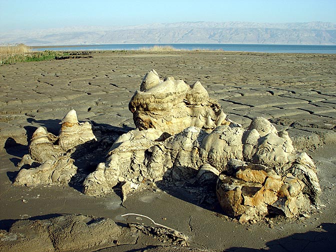 Salt towers on clay surface in Einot Zukim (Ein Feshkha) nature reserve coast, 2003