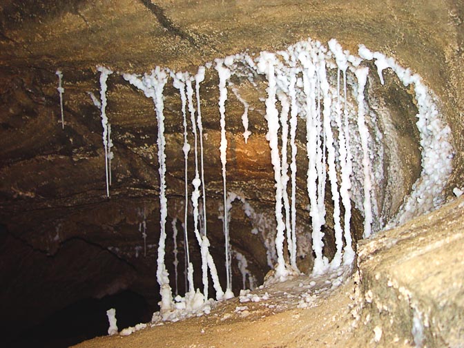 Salt stalactites in the Colonel cave, Mount Sodom 2002