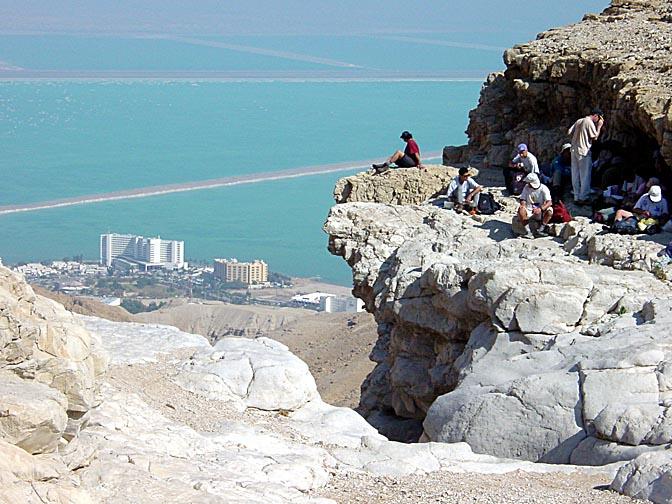 Ein Bokek hotels seen from the top of the Bokek Creek waterfall, 2002