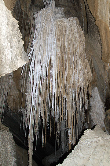 Salt stalactites curtain inside the Colonel cave, Mount Sodom 2010