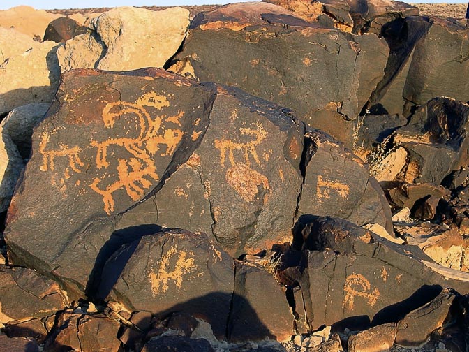 Sunset on Petroglyphs on Mount Karkom plateau, the Desert of Paran, 2002