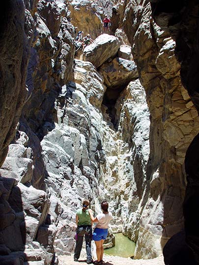 Rappelling (abseiling) in Wadi Abu Chsheb, East Sinai Peninsula 2003