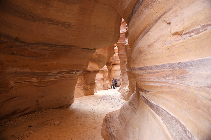 Yaron and Doron in the depths of the sandstone siq (gorge) of Wadi Aheimir, 2011