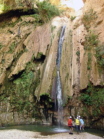 Ishai, Yonathan and Aviv in the upper canyon of Wadi Zarqa Main, 2007