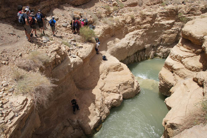 Shapirit group members descend to the warm water of Wadi Zarqa Main, 2012