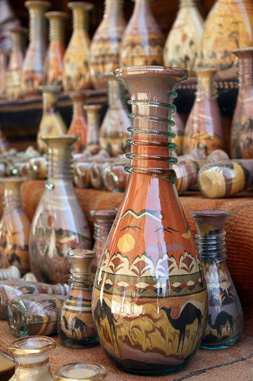 Colorful sand vials in a stall at the center of Petra, 2009