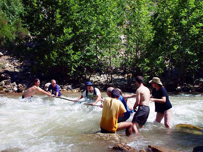 Crossing a river at the bottom of the Aladaglar mountain range, 2002 