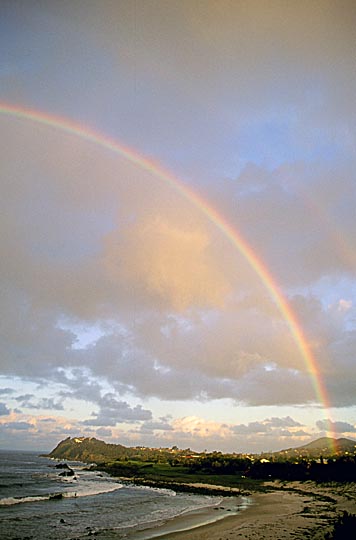 Rainbow at sunset in Forster beach, the Great Lakes, north of Sydney, New South Wales 2000