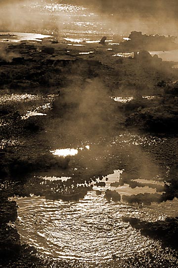 Hell's Gate geothermal reserve in Rotorua, the North Island 1999 (Sepia tone)