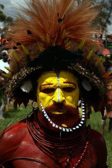 A Huli Tribe man in a Mushroom Hair wig, Mount Hagen Cultural Show 2009