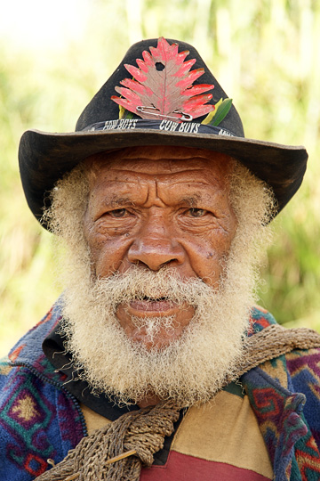 A Huli Tribe man with an Australian hat, Tari 2009