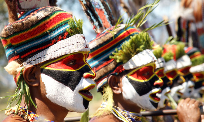 Men from Polga village, in the Western Highland Province, singing at The Hagen Show 2009