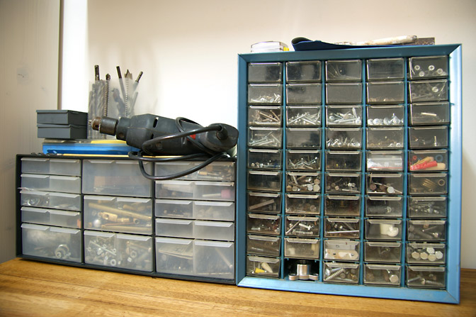 Tidy cases of tools, nails and screws, 2009