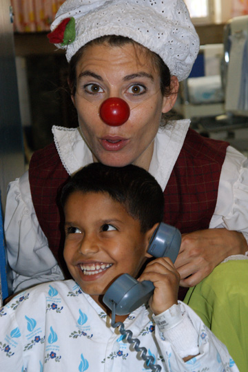 Adnan from Gaza is playing with a volunteer clown, The Wolfson Hospital 2011